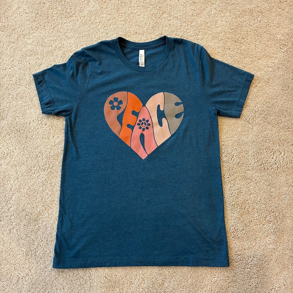 Bella Canvas "Peace" Heather Blue Short-Sleeve Top T-Shirt Medium
